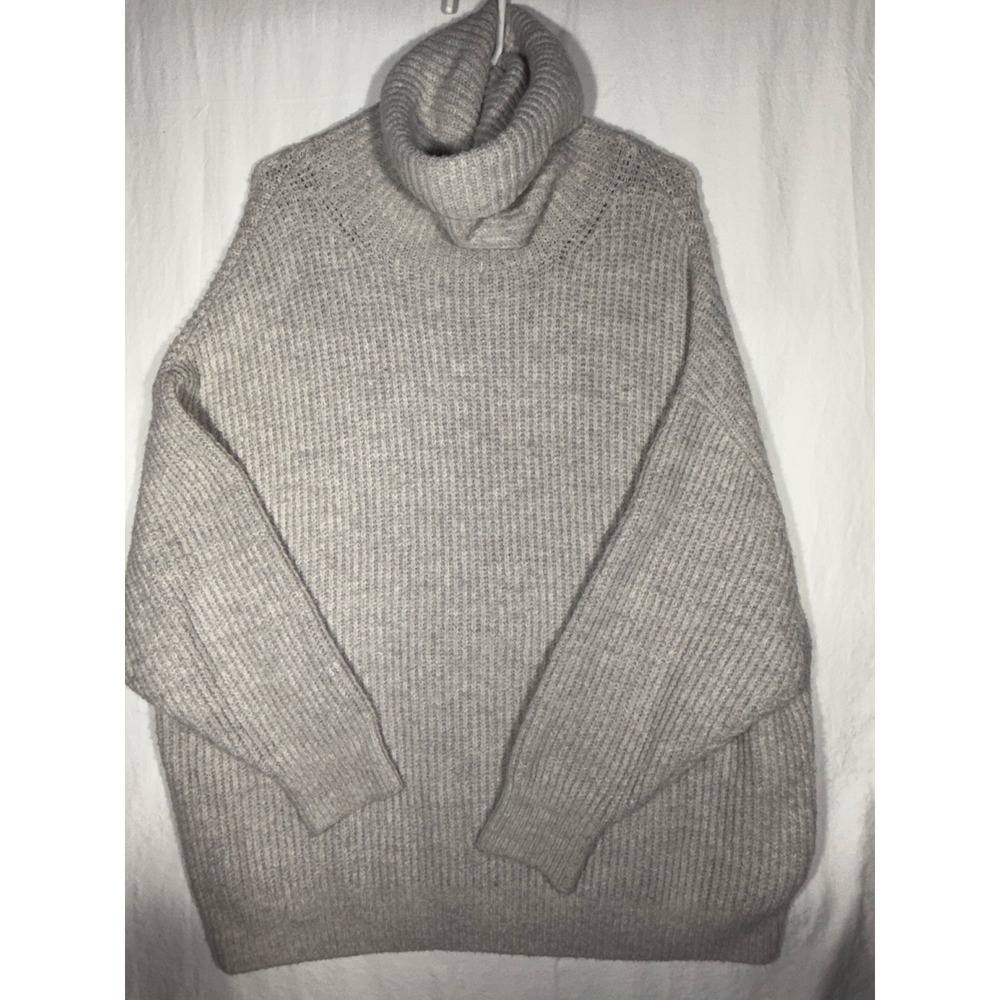 Zara Knit Womens Gray Oversized Turtleneck Ribbed Sweater Size S 6873/105